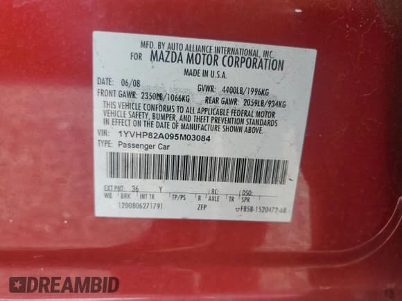 ✅ 2009 Mazda 6 i Touring • VIN: 1YVHP82A095M03084 • Лот: 69348495. Опубликован ранее на Copart с пробегом 171 246 миль. Бесплатный доступ к архиву аукционных продаж из США и подробный отчёт об истории автомобиля на DreamBid. Изображение 12.