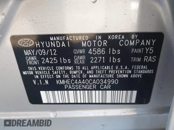 ✅ 2012 Hyundai Sonata Hybrid • VIN: KMHEC4A40CA034990 • Lot: 41255225. Listed on IAAI with 183,787 mi. Free auction sales archive from the USA and detailed vehicle history report at DreamBid. Image 9.