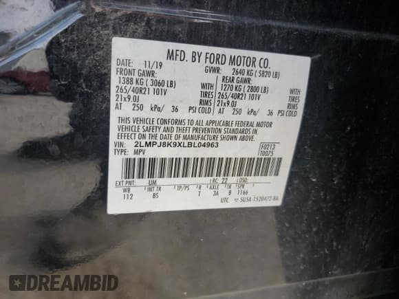 ✅ 2020 Lincoln Nautilus Reserve • VIN: 2LMPJ8K9XLBL04963 • Lot: 93108485. Listed on Copart with 135,303 mi. Free auction sales archive from the USA and detailed vehicle history report at DreamBid. Image 13.