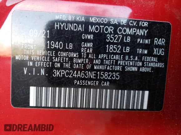 ✅ 2022 Hyundai Accent SE • VIN: 3KPC24A63NE158235 • Лот: 41698815. Опубликован ранее на Copart с пробегом 59 695 миль. Бесплатный доступ к архиву аукционных продаж из США и подробный отчёт об истории автомобиля на DreamBid. Изображение 14.