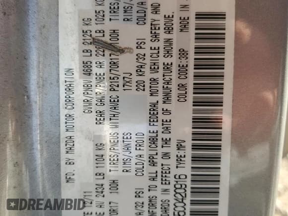 ✅ 2012 Mazda CX-7 i SV • VIN: JM3ER2A55C0420916 • Lot: 91451165. Wystawiony na Copart z przebiegiem 104 823 mil. Bezpłatny archiwum sprzedaży aukcyjnych z USA i szczegółowy raport historii pojazdu na DreamBid. Zdjęcie 13.