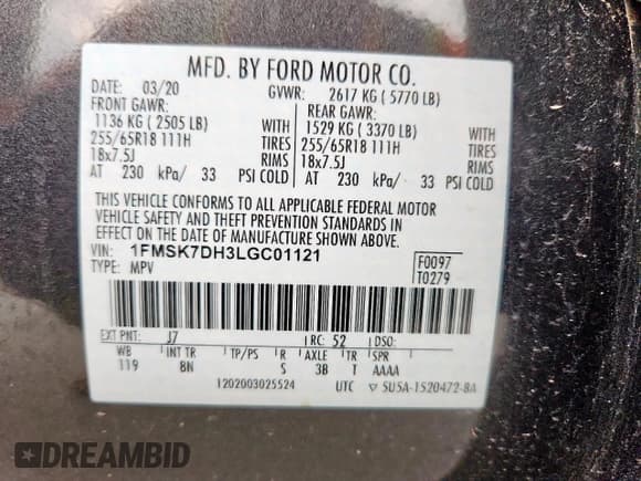 ✅ 2020 Ford Explorer XLT • VIN: 1FMSK7DH3LGC01121 • Лот: 93436995. Опубликован ранее на Copart с пробегом 33 078 миль. Бесплатный доступ к архиву аукционных продаж из США и подробный отчёт об истории автомобиля на DreamBid. Изображение 13.