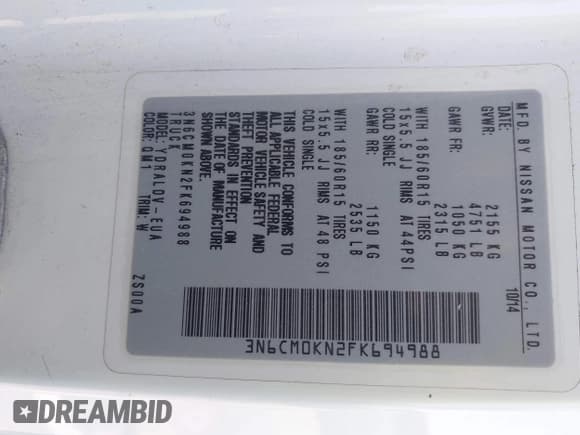 ✅ 2015 Nissan NV200 SV • VIN: 3N6CM0KN2FK694988 • Lot: 43207442. Listed on IAAI with 196,251 mi. Free auction sales archive from the USA and detailed vehicle history report at DreamBid. Image 9.