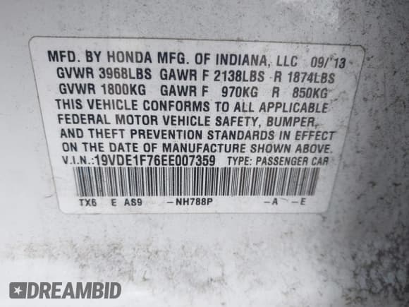 ✅ 2014 Acura ILX Technology • VIN: 19VDE1F76EE007359 • Лот: 43352449. Опубликован ранее на IAAI с пробегом 154 927 миль. Бесплатный доступ к архиву аукционных продаж из США и подробный отчёт об истории автомобиля на DreamBid. Изображение 9.