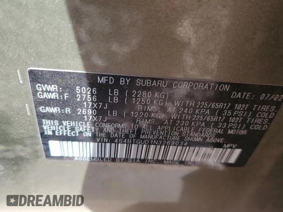 ✅ 2022 Subaru Outback Wilderness • VIN: 4S4BTGUD1N3269034 • Lot: 91601945. Listed on Copart with 50,450 mi. Free auction sales archive from the USA and detailed vehicle history report at DreamBid. Image 14.