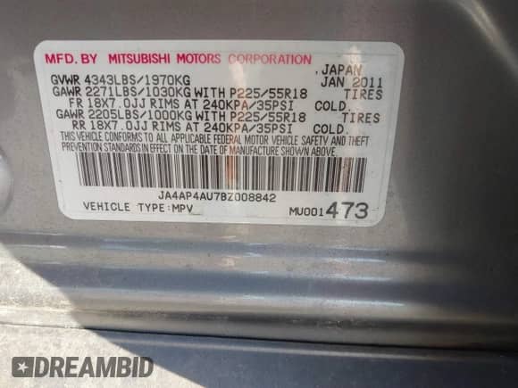 2011 Mitsubishi Outlander SE с VIN JA4AP4AU7BZ008842, выставлен на аукционе IAAI как лот 43180727 с пробегом 153 555 миль миль и . История ставок и продаж доступна на DreamBid. Изображение 9.