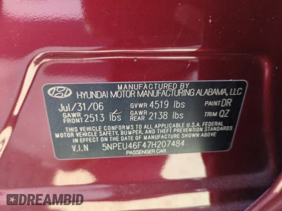 ✅ 2007 Hyundai Sonata SE • VIN: 5NPEU46F47H207484 • Лот: 76234474. Опубликован ранее на Copart с пробегом 151 484 миль. Бесплатный доступ к архиву аукционных продаж из США и подробный отчёт об истории автомобиля на DreamBid. Изображение 13.
