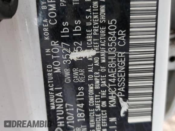 ✅ 2017 Hyundai Accent SE • VIN: KMHCT4AE8HU358405 • Lot: 35952113. Listed on Copart with Not provided miles. Access the free auction sales archive from the USA and view a detailed vehicle history report at DreamBid. Image 12.