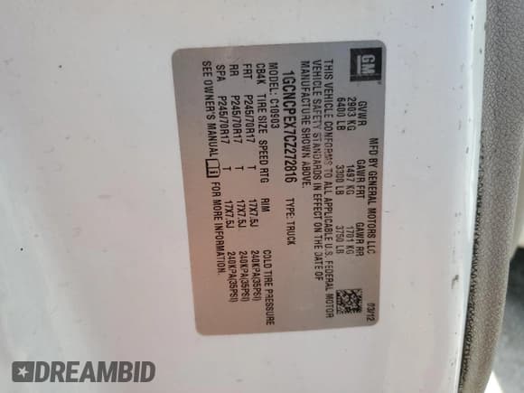 ✅ 2012 Chevrolet Silverado 1500 Work Truck • VIN: 1GCNCPEX7CZ272816 • Lot: 78957954. Listed on Copart with 152,509 mi. Free auction sales archive from the USA and detailed vehicle history report at DreamBid. Image 13.