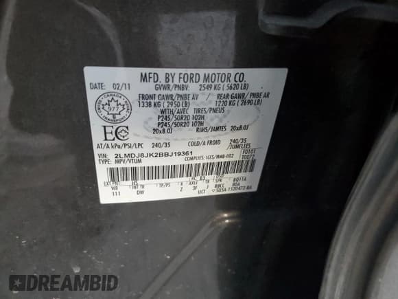 ✅ 2011 Lincoln MKX • VIN: 2LMDJ8JK2BBJ19361 • Лот: 91235525. Опубликован ранее на Copart с пробегом 152 612 миль. Бесплатный доступ к архиву аукционных продаж из США и подробный отчёт об истории автомобиля на DreamBid. Изображение 13.