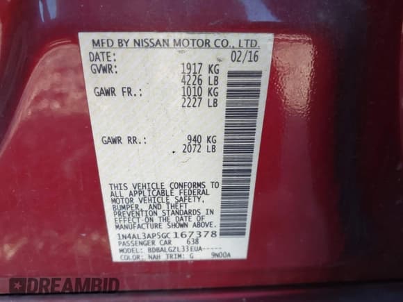 ✅ 2016 Nissan Altima S • VIN: 1N4AL3AP5GC167378 • Lot: 43596624. Listed on IAAI with 76,144 mi. Free auction sales archive from the USA and detailed vehicle history report at DreamBid. Image 9.