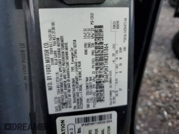 ✅ 2017 Ford Fusion SE • VIN: 3FA6P0H71HR281864 • Lot: 67277145. Listed on Copart with 158,883 mi. Free auction sales archive from the USA and detailed vehicle history report at DreamBid. Image 12.