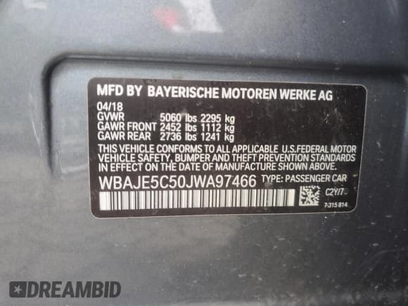 ✅ 2018 BMW 5 Series 540i • VIN: WBAJE5C50JWA97466 • Lot: 91938645. Wystawiony na Copart z przebiegiem 51 912 mil. Bezpłatny archiwum sprzedaży aukcyjnych z USA i szczegółowy raport historii pojazdu na DreamBid. Zdjęcie 12.