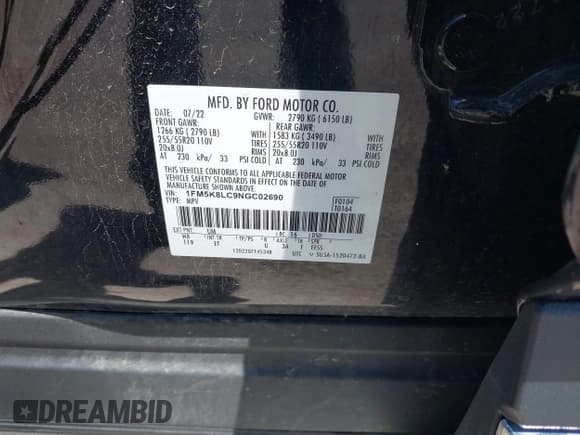 ✅ 2022 Ford Explorer King Ranch • VIN: 1FM5K8LC9NGC02690 • Лот: 42566485. Опубликован ранее на IAAI с пробегом 69 058 миль. Бесплатный доступ к архиву аукционных продаж из США и подробный отчёт об истории автомобиля на DreamBid. Изображение 9.