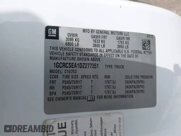 2013 Chevrolet Silverado 1500 LT with VIN 1GCRCSEA1DZ277351, listed as a IAAI auction lot 42729661 with 243,361 mi miles and . Bid and sale history available at DreamBid. Image 8.