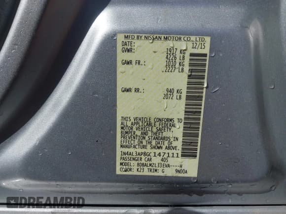 ✅ 2016 Nissan Altima SL • VIN: 1N4AL3AP8GC147111 • Лот: 43681841. Опубликован ранее на IAAI с пробегом 139 963 миль. Бесплатный доступ к архиву аукционных продаж из США и подробный отчёт об истории автомобиля на DreamBid. Изображение 9.