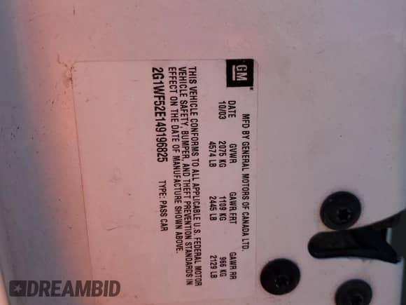 ✅ 2004 Chevrolet Impala • VIN: 2G1WF52E149196825 • Лот: 83370284. Размещён на Copart с пробегом 202 074 миль миль. Получите бесплатный доступ к архиву аукционных продаж из США и посмотрите подробный отчёт об истории автомобиля на DreamBid. Изображение 14.