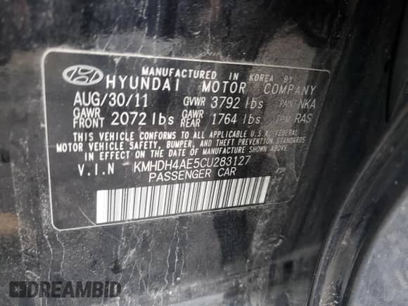 2012 Hyundai Elantra Limited с VIN KMHDH4AE5CU283127, выставлен на аукционе Copart как лот 83840025 с пробегом 136 484 миль миль и Списание • Salvage title. История ставок и продаж доступна на DreamBid. Изображение 12.