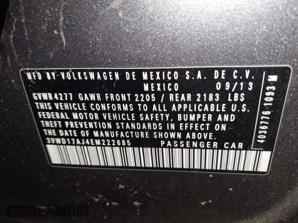 ✅ 2014 Volkswagen Jetta SE • VIN: 3VWD17AJ4EM222685 • Lot: 42820830. Wystawiony na IAAI z przebiegiem 132 493 mil. Bezpłatny archiwum sprzedaży aukcyjnych z USA i szczegółowy raport historii pojazdu na DreamBid. Zdjęcie 9.