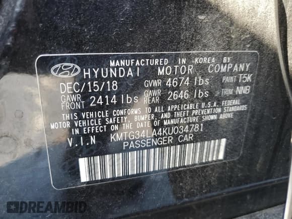 ✅ 2019 Genesis G70 Advanced • VIN: KMTG34LA4KU034781 • Lot: 70290785. Listed on Copart with 116,323 mi. Free auction sales archive from the USA and detailed vehicle history report at DreamBid. Image 12.