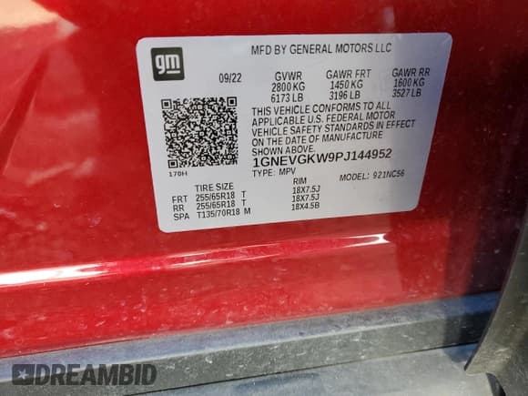 ✅ 2023 Chevrolet Traverse LT Cloth • VIN: 1GNEVGKW9PJ144952 • Lot: 75672953. Wystawiony na Copart z przebiegiem 32 549 mil. Bezpłatny archiwum sprzedaży aukcyjnych z USA i szczegółowy raport historii pojazdu na DreamBid. Zdjęcie 14.