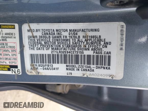 ✅ 2004 Toyota Matrix Std • VIN: 2T1LR32E94C273155 • Лот: 42868066. Опубликован ранее на IAAI с пробегом 180 137 миль. Бесплатный доступ к архиву аукционных продаж из США и подробный отчёт об истории автомобиля на DreamBid. Изображение 9.