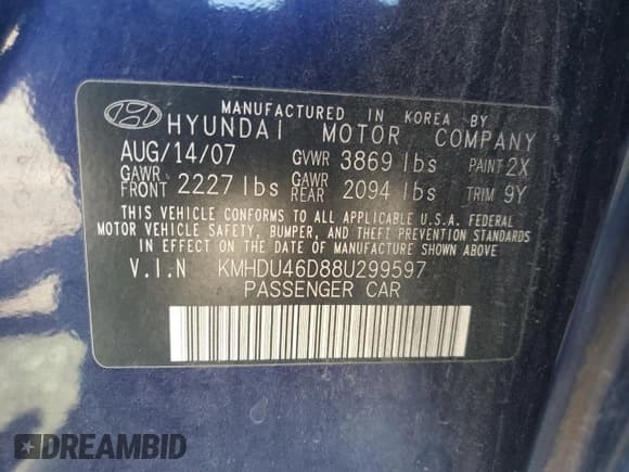 ✅ 2008 Hyundai Elantra GLS • VIN: KMHDU46D88U299597 • Лот: 82563465. Опубликован ранее на Copart с пробегом 170 608 миль. Бесплатный доступ к архиву аукционных продаж из США и подробный отчёт об истории автомобиля на DreamBid. Изображение 13.