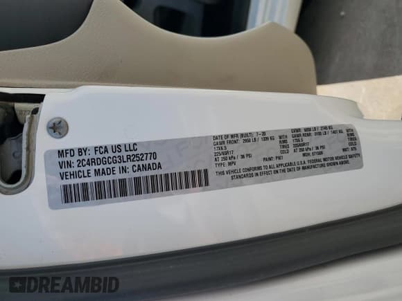 ✅ 2020 Dodge Grand Caravan SXT • VIN: 2C4RDGCG3LR252770 • Лот: 84424925. Опубликован ранее на Copart с пробегом 60 857 миль. Бесплатный доступ к архиву аукционных продаж из США и подробный отчёт об истории автомобиля на DreamBid. Изображение 13.