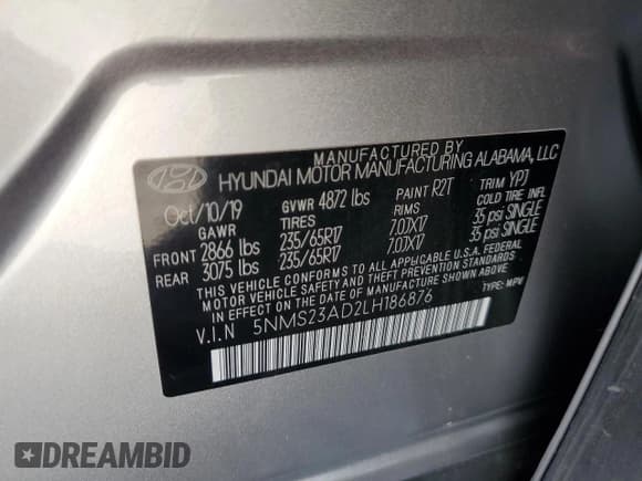 ✅ 2020 Hyundai Santa Fe SE • VIN: 5NMS23AD2LH186876 • Лот: 87452305. Опубликован ранее на Copart с пробегом 40 908 миль. Бесплатный доступ к архиву аукционных продаж из США и подробный отчёт об истории автомобиля на DreamBid. Изображение 14.