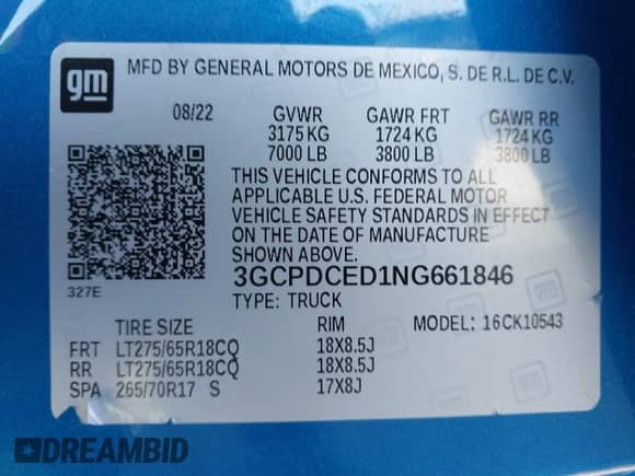 2022 Chevrolet Silverado 1500 Custom Trail Boss with VIN 3GCPDCED1NG661846, listed as a IAAI auction lot 41769966 with 47,792 mi miles and . Bid and sale history available at DreamBid. Image 9.