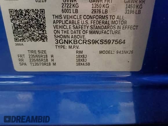 2019 Chevrolet Blazer with VIN 3GNKBCRS9KS597564, listed as a Copart auction lot 70992644 with 71,008 mi miles and Salvage title. Bid and sale history available at DreamBid. Image 13.