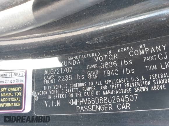 2008 Hyundai Tiburon GS с VIN KMHHM66D88U264507, выставлен на аукционе IAAI как лот 41441058 с пробегом 181 891 миль миль и . История ставок и продаж доступна на DreamBid. Изображение 9.