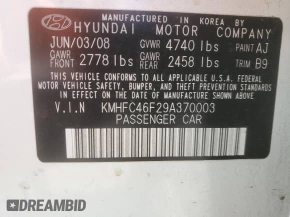 2009 Hyundai Azera Limited with VIN KMHFC46F29A370003, listed as a Copart auction lot 89796825 with 129,655 mi miles and Salvage title. Bid and sale history available at DreamBid. Image 12.