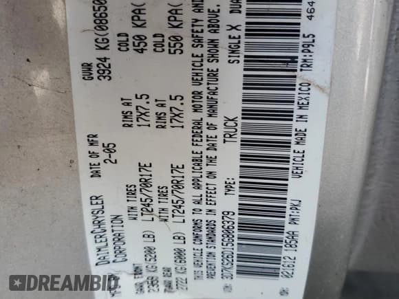 ✅ 2005 Dodge 2500 ST • VIN: 3D7KS26D15G806379 • Lot: 60137585. Wystawiony na Copart z przebiegiem 122 103 mil. Bezpłatny archiwum sprzedaży aukcyjnych z USA i szczegółowy raport historii pojazdu na DreamBid. Zdjęcie 12.