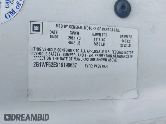 ✅ 2001 Chevrolet Impala • VIN: 2G1WF52EX19199637 • Лот: 42550699. Опубликован ранее на IAAI с пробегом 65 001 миль. Бесплатный доступ к архиву аукционных продаж из США и подробный отчёт об истории автомобиля на DreamBid. Изображение 9.