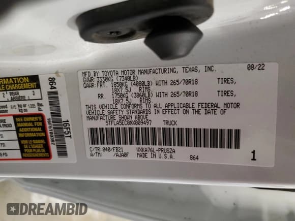 ✅ 2022 Toyota Tundra SR5 • VIN: 5TFLA5EC0NX009497 • Лот: 64442775. Опубликован ранее на Copart с пробегом 86 552 миль. Бесплатный доступ к архиву аукционных продаж из США и подробный отчёт об истории автомобиля на DreamBid. Изображение 12.