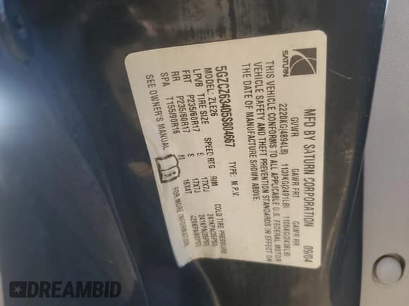 ✅ 2005 Saturn VUE • VIN: 5GZCZ63405S804667 • Lot: 88687765. Wystawiony na Copart z przebiegiem 192 838 mil. Bezpłatny archiwum sprzedaży aukcyjnych z USA i szczegółowy raport historii pojazdu na DreamBid. Zdjęcie 13.