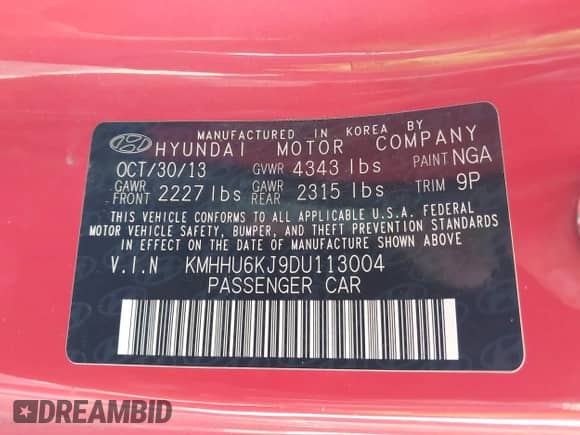 2013 Hyundai Genesis Coupe R-Spec с VIN KMHHU6KJ9DU113004, выставлен на аукционе IAAI как лот 41127695 с пробегом 138 921 миль миль и . История ставок и продаж доступна на DreamBid. Изображение 9.