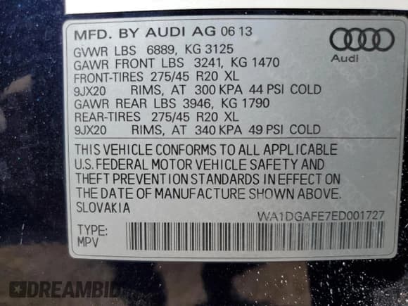 ✅ 2014 Audi Q7 S line Prestige • VIN: WA1DGAFE7ED001727 • Lot: 52205025. Listed on Copart with 82,336 mi. Free auction sales archive from the USA and detailed vehicle history report at DreamBid. Image 13.