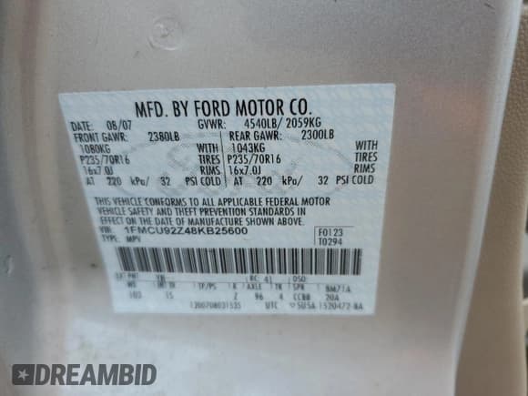 ✅ 2008 Ford Escape XLS • VIN: 1FMCU92Z48KB25600 • Lot: 63178825. Listed on Copart with 151,316 mi. Free auction sales archive from the USA and detailed vehicle history report at DreamBid. Image 12.