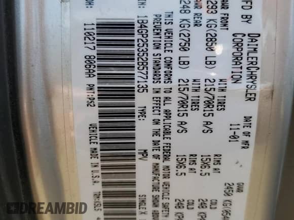 2002 Dodge Caravan SE z VIN 1B4GP25352B577135, wystawiony jako Copart lot #60740374 z przebiegiem 211 880 mil mil oraz Czysty tytuł • Clean title. Historia ofert i sprzedaży dostępna na DreamBid. Obrazek 13.