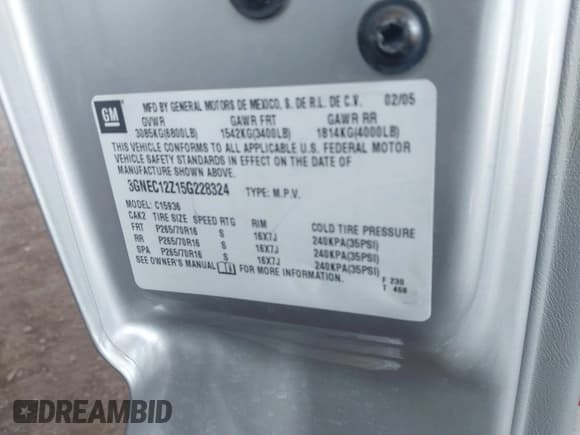 ✅ 2005 Chevrolet Avalanche Z66 • VIN: 3GNEC12Z15G228324 • Lot: 42428371. Listed on IAAI with Not provided. Free auction sales archive from the USA and detailed vehicle history report at DreamBid. Image 9.