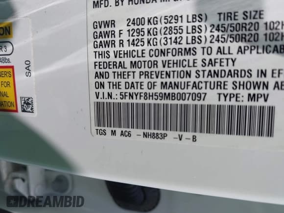 ✅ 2021 Honda Passport EX-L • VIN: 5FNYF8H59MB007097 • Lot: 42409181. Listed on IAAI with 74,410 mi. Free auction sales archive from the USA and detailed vehicle history report at DreamBid. Image 9.