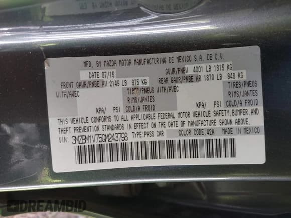 ✅ 2016 Mazda 3 i Touring • VIN: 3MZBM1V75GM243798 • Lot: 43707365. Listed on IAAI with 156,926 mi. Free auction sales archive from the USA and detailed vehicle history report at DreamBid. Image 9.