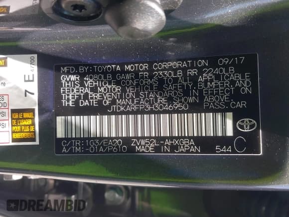 ✅ 2017 Toyota Prius Plus • VIN: JTDKARFP3H3046950 • Lot: 42594221. Listed on IAAI with 120,408 mi. Free auction sales archive from the USA and detailed vehicle history report at DreamBid. Image 9.