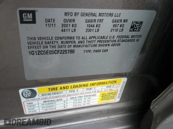 ✅ 2012 Chevrolet Malibu 1LT • VIN: 1G1ZC5E05CF225786 • Lot: 82689925. Listed on Copart with 124,176 mi. Free auction sales archive from the USA and detailed vehicle history report at DreamBid. Image 12.