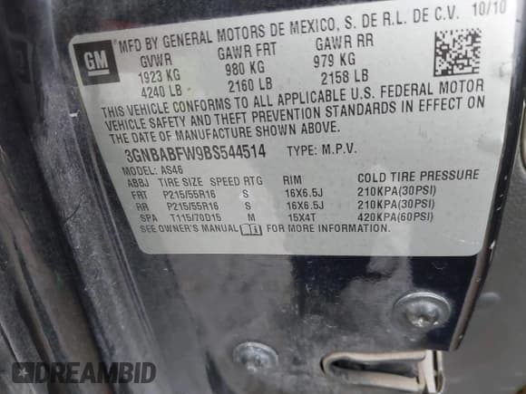 ✅ 2011 Chevrolet HHR 1LT • VIN: 3GNBABFW9BS544514 • Lot: 41945110. Listed on IAAI with 130,347 mi. Free auction sales archive from the USA and detailed vehicle history report at DreamBid. Image 9.