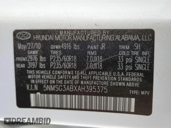 ✅ 2010 Hyundai Santa Fe GLS • VIN: 5NMSG3ABXAH395375 • Lot: 81690694. Listed on Copart with 118,903 mi. Free auction sales archive from the USA and detailed vehicle history report at DreamBid. Image 13.