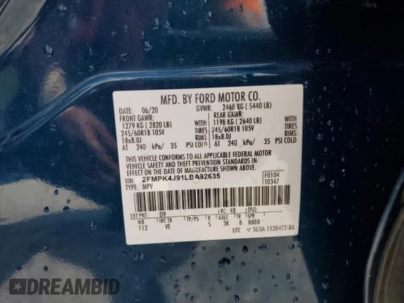 ✅ 2020 Ford Edge SEL • VIN: 2FMPK4J91LBA92635 • Лот: 81452805. Опубликован ранее на Copart с пробегом 70 652 миль. Бесплатный доступ к архиву аукционных продаж из США и подробный отчёт об истории автомобиля на DreamBid. Изображение 14.