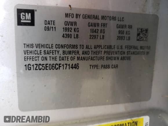 2012 Chevrolet Malibu 1LT z VIN 1G1ZC5E06CF171446, wystawiony jako Copart lot #70004445 z przebiegiem 75 340 mil mil oraz Szkoda całkowita • Salvage title. Historia ofert i sprzedaży dostępna na DreamBid. Obrazek 12.